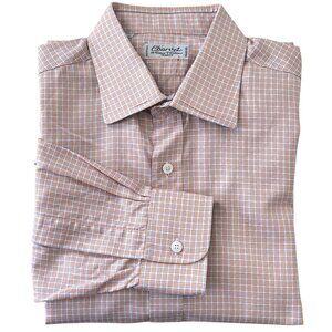 Charvet Paris 100% Cotton Long Sleeve Orange & Blue Grid Check Men XL/16.5/42